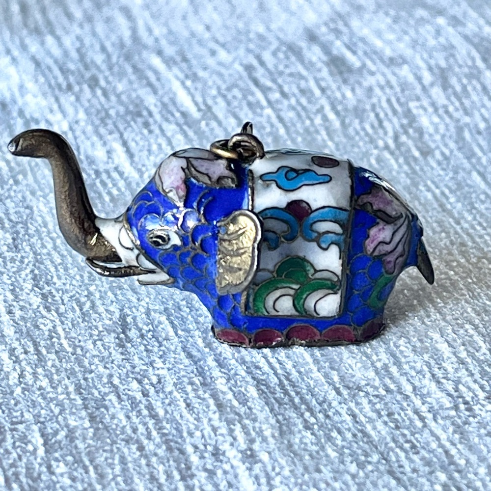 Vintage Chinese Cloisonné Elephant Pendant With Gold Tone Accents